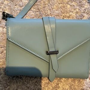 𝅺CHRISTOPHER Kon Crossbody Wallet Phone Bag Leather Minimalist Baby Blue NWOT
